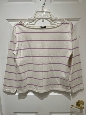 NWT Ann Taylor Cream Top with Lilac Stripes & Long Sleeves size XS